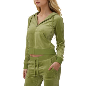 Survêtement en velours respirant pour femmes avec logo personnalisé Automne Hiver Sweat à capuche deux pièces et survêtement Collection d'automne imprimée - Product Image 2