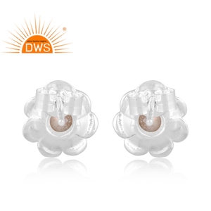 Handmade 925 Fine Sterling <b>Silver</b> Natural <b>Pearl</b> Floral Design Stud <b>Earring</b> Jewelry For Women Gift For Her - Product Image 4