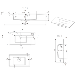Lavabo moderne en céramique de 90 cm, finition blanc mat, avec vasque centrale sans trou pour robinet - Product Image 2
