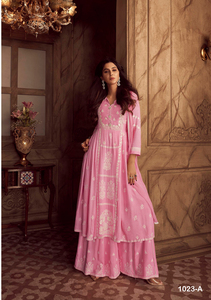 Costume Sharara avec broderie de fil blanc en rayonne lourde de créateur - Product Image 2