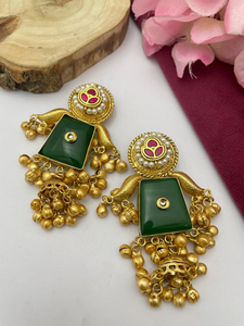 Boucles d'oreilles en laiton traditionnelles indiennes finition Antique bijoux ethniques pour femmes vêtements de fête et de mariage boucles d'oreilles cachemire pour femmes - Product Image 5