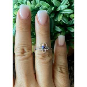 Navajo Handcrafted <b>Man</b>-Made Purple Opal Sterling <b>Silver</b> Flower <b>Ring</b> Size 6.25 Unisex - Product Image 2