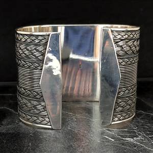 Handmade 925 Sterling <b>Silver</b> Indian Weave Patterned <b>Cuff</b> <b>Bracelet</b> Fashionable Fashion Accessory - Product Image 5