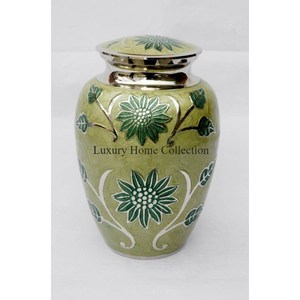 Urnas y macetas para cenizas funerarias de diseño único de Color verde, tarros para cenizas humanas, diseño floral de gran tamaño, pegatina esmaltada, suministros aplicados - Product Image 1