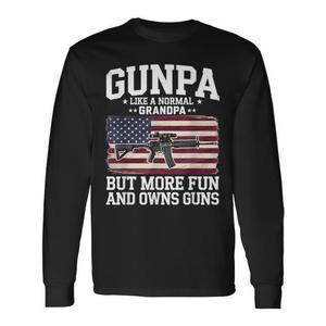 Maglietta a maniche lunghe Gunpa nera con bandiera americana e grafica di pistola per nonno - Product Image 1