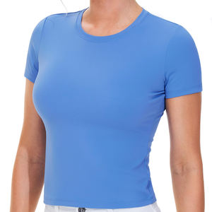 เสื้อยืดออกกำลังกายผ้าโพลีเอสเตอร์เนื้อนุ่มระบายอากาศได้ดีสำหรับผู้หญิงสวมใส่แนวสปอร์ต - Product Image 1