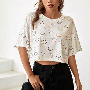 New Arrival Women's Loose Fit Crop Top Custom Logo Breathable Cotton <b>T</b>-<b>Shirt</b> Mesh Design for Sale - Product Image 4