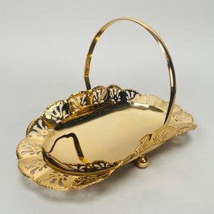 Bandeja chapada en oro de lujo con recortes adornados Servidor de dulces y frutas secas decorativas para bodas festivas y regalos Premium - Product Image 1