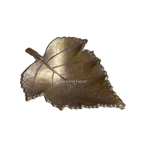 Bols de service pour hôtels, plateau de feuilles en aluminium de couleur or et antique pour fruits secs et noix - Product Image 4
