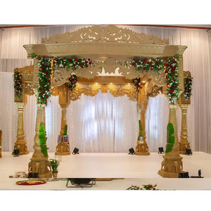 Decoraciones de gran boda Elegante Elefante Base FRP Pilar Mandap Aspecto de madera tradicional Fibra desmontable Suministros exclusivos - Product Image 1