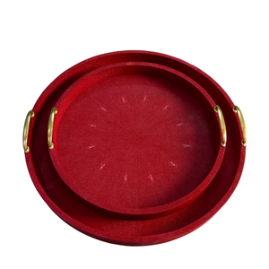 DPC Hot Restaurant Furniture Shagreen Faux Round Storage Serving <b>Trays</b> with Bamboo Handle Model 037 - Product Image 5