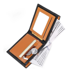 กระเป๋าสตางค์ผู้ชายหนังแท้แบบพับสองพับลายทางเปิดปิดได้ - Product Image 2