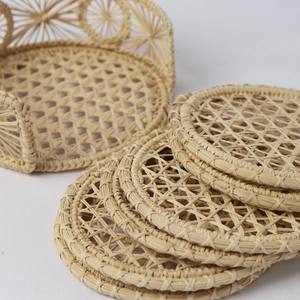 Wicker Table Round Coaster <b>Placemats</b> Hand Woven Jute Wicker Drink Coaster Cup Coasters Dining Table Mat Heat Resistant Holder - Product Image 6