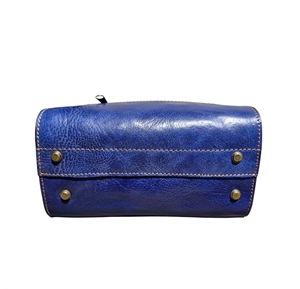 <b>Blue</b> Genuine Leather Fashionable Boston Large Capacity Women's Moroccan Handbag Shoulder <b>Tote</b> Button Zipper Closure Two Handles - Product Image 4