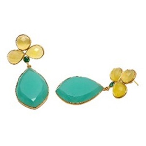 Pendientes de plata de ley 925 con gema de Calcedonia, pendientes con forma de pera y marquesa, color amarillo - Product Image 1