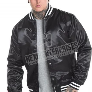 Blousons bombardiers en satin de haute qualité pour hommes Offre Spéciale veste universitaire de style universitaire à capuche de couleur unie pour hommes - Product Image 4