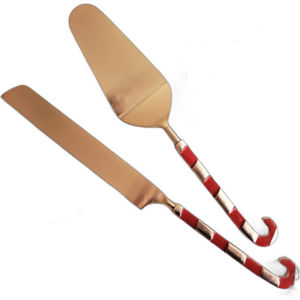 ชุดมีดตัดเค้กสไตล์วินเทจพร้อมด้ามจับปลายนูนทำจากสแตนเลสสีทองดีไซน์ใหม่ - Product Image 3