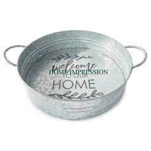 Newest Design Round Shaped Metal Galvanized Tray With Rope Handle <b>Food</b> Safe Galvanized Serving Tray Farmhouse Decoration Tray - Product Image 2