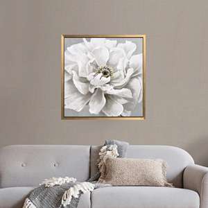 Toile imprimée d'art floral blanc élégant pour décoration de luxe, encadrée de dorure - Product Image 1