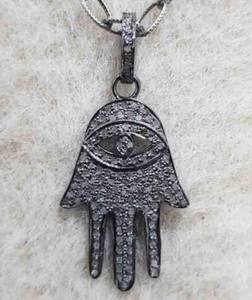 Hamsa จี้มือ925เงินสเตอร์ลิงปูธรรมชาติเพชรย้อนยุคสีดำโรเดียมชุบเครื่องประดับ30x20มม. ขนาดสำหรับงานแต่งงาน - Product Image 2