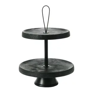 ठोस लकड़ी काले रंग के टेबलवेयर सजावट केक दो टियर राउंड आकार की शादी और घटना बड़े आकार के मिठाई स्टैंड