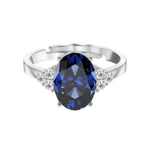 Anillo de Plata de Ley con Circonita Suiza Azul Real de Corte Ovalado y Baño de Rodio - CLARA 925 - Product Image 1