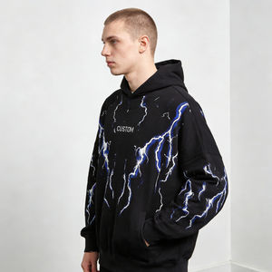 Sudadera con Capucha Casual para Hombre, Nueva, Moderna, con Estampado de Rayos Negros, Logotipo Personalizado, de Algodón, Estilo Urbano, Talla Grande - Product Image 2
