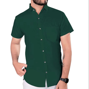 Camisa de manga corta de satén azul oscuro para hombre al por mayor, ropa Formal de negocios, sin hierro, antiarrugas, transpirable, con cuello profesional - Product Image 1