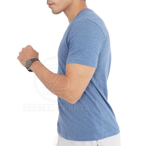 Camiseta Lisa ajustada para hombre, Camiseta lisa de estilo básico para hombre con cuello redondo y dobladillo de doble costura - Product Image 4