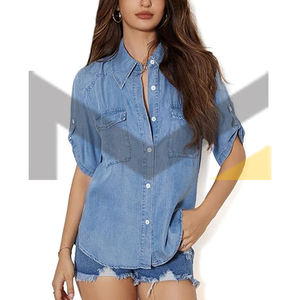 Chemises et shorts en jean pour femmes Tops boutonnés Chemise décontractée et ensemble court Ensembles denim vente chaude - Product Image 1