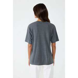 T-shirt pour femme 100% coton, col rond, anthracite, orné de pierres florales, coupe ajustée, style décontracté, respirant, taille unique et XL - Product Image 5