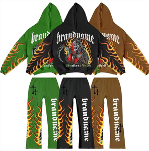 Ensemble de survêtement pour homme, sweat-shirt à capuche à manches longues, pantalon de jogging coupe régulière, longueur intégrale, rayé, 100% coton, séchage rapide - Product Image 1