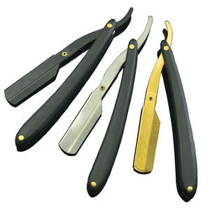 Outil d'épilation de barbier en acier inoxydable avec couteaux de rasoir à manche en bois - Product Image 1