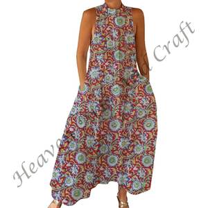 Combinaison décontractée d'été 100% coton, imprimé floral à la main, tissage doux avec fermeture éclair pour le printemps/été, adultes BPJS057 - Product Image 3