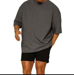 T-shirt à manches courtes oversize en coton de couleur unie pour hommes, tissu tissé pour le fitness, les sports, la course à pied, collection printemps et été - Product Image 4