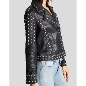 2025 New Crop Genuine Leather <b>Bomber</b> <b>Jacket</b> for Women <b>Shearling</b> Collar High Quality Customized Service Cotton Filling Material - Product Image 3