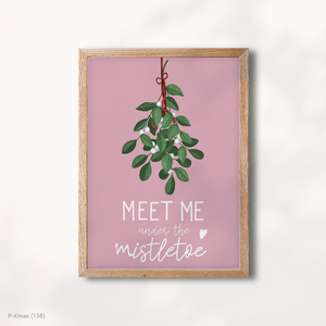 Pink Mistletoe 'Meet Me Under' Modern Wood <b>Frame</b> Canvas Christmas Decor Factory Price - Product Image 1