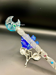 Wholesale Handcrafted Selenite Blue Opalite Crescent Moon <b>Wand</b> Feng Shui Wire Wrapped Polished <b>Crystal</b> Magic Stick Mascot Pillar - Product Image 2