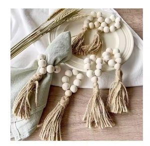 Perles de bois tissé naturel corde de chanvre gland ronds de serviette corde gland anneaux de serviette pour au meilleur prix - Product Image 3