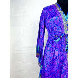 Recycled Vintage Silk Sari <b>Robe</b> Boho Floral Print Dressing Gown <b>Beach</b> Coverup or Bridesmaid Anniversary Gift - Product Image 3