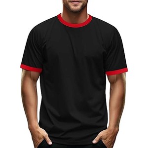 Camisetas de cuello redondo para hombre, Camisetas básicas relajadas lisas suaves de tres mezclas, camisetas Build Your Brand Bella Canvas Ringer T Shirt - Product Image 3