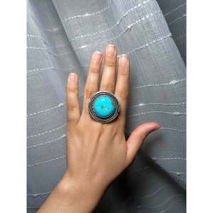 Navajo Handmade <b>Statement</b> <b>Ring</b> Kingman Turquoise & Sterling <b>Silver</b> Bezel Set Size 8.25 for Everyday Wear - Product Image 5
