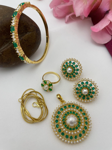 Elegant Pearl Pendant with Chain, <b>Bracelet</b> & Rings Combo Set <b>for</b> Women & <b>Girls</b> Stylish Jewelry Gift <b>for</b> Daily & Office Wear - Product Image 2