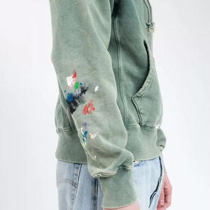 Sweat à capuche en molleton français épais pour homme, personnalisé, de haute qualité, vintage, uni, teint, effet délavé à l'acide - Product Image 5
