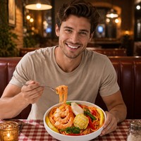 Pâtes surgelées personnalisées OEM style italien, sauce crémeuse au fromage, garnitures croustillantes pré-frites, nouilles mélangées, fournisseur en gros, export