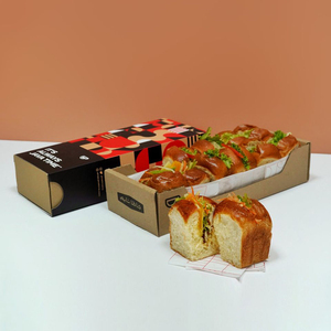 Petite boîte à brioche française en papier kraft ondulé personnalisée écologique pour l'emballage de <span class=keywords><strong>sandwich</strong></span> au petit-déjeuner - Product Image 1