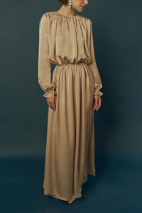 Vestido de satén dorado de alta calidad para mujer, vestido elegante informal de verano, servicios ODM, hasta el suelo, hecho en Vietnam Natural - Product Image 3