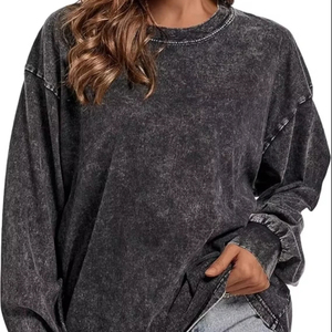 Sweat-shirts en molleton de coton style streetwear, prix d'usine, lavage à l'acide, pour femmes, coupe ample décontractée, sweat-shirt pour femmes adultes - Product Image 1