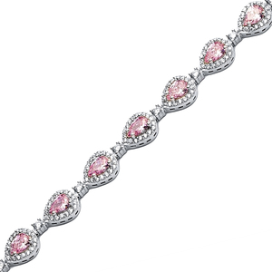 Pera gota corte rosa cuarzo CZ piedra delicada venta al por mayor hecho a mano turco 925 pulsera de tenis de plata esterlina - Product Image 3