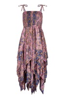 ROBE EN SOIE PETITE taille Sari indien Nouveau style bohème Déesse Mouchoir ourlet longue robe soyeuse Petite taille moyenne fée